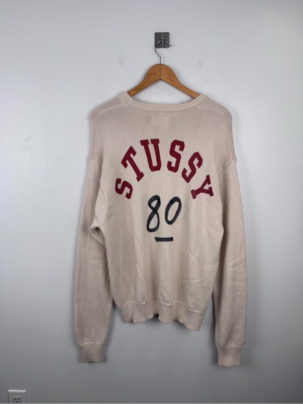 Stussy Men Cream Handwritten Sweater Size Large